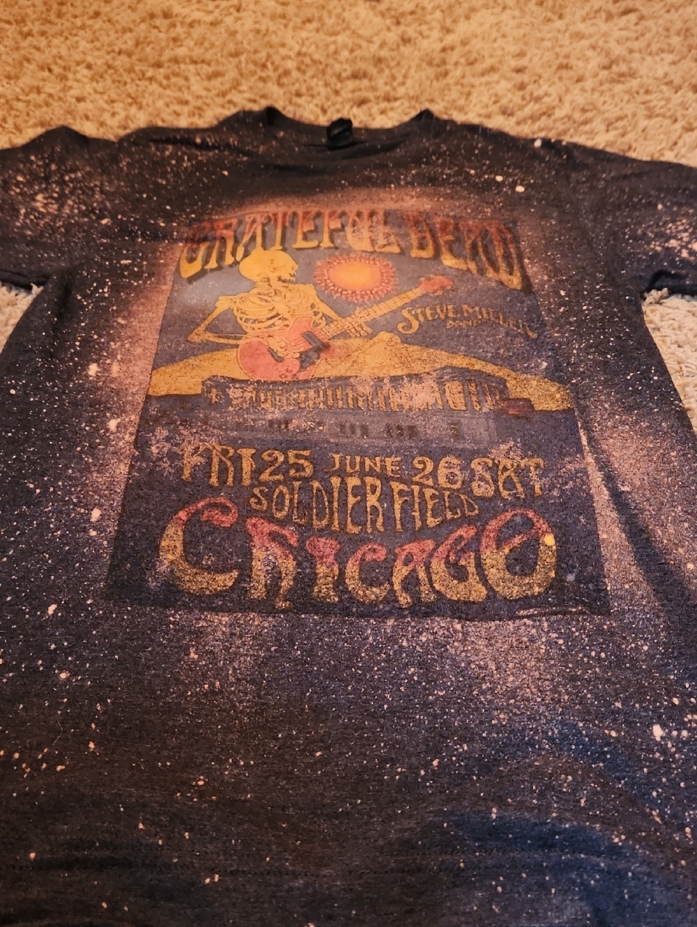 Grateful Dead Chicago Concert Graphic Tee - Black with Bleach Splatter Womans XS - Picture 7 of 7